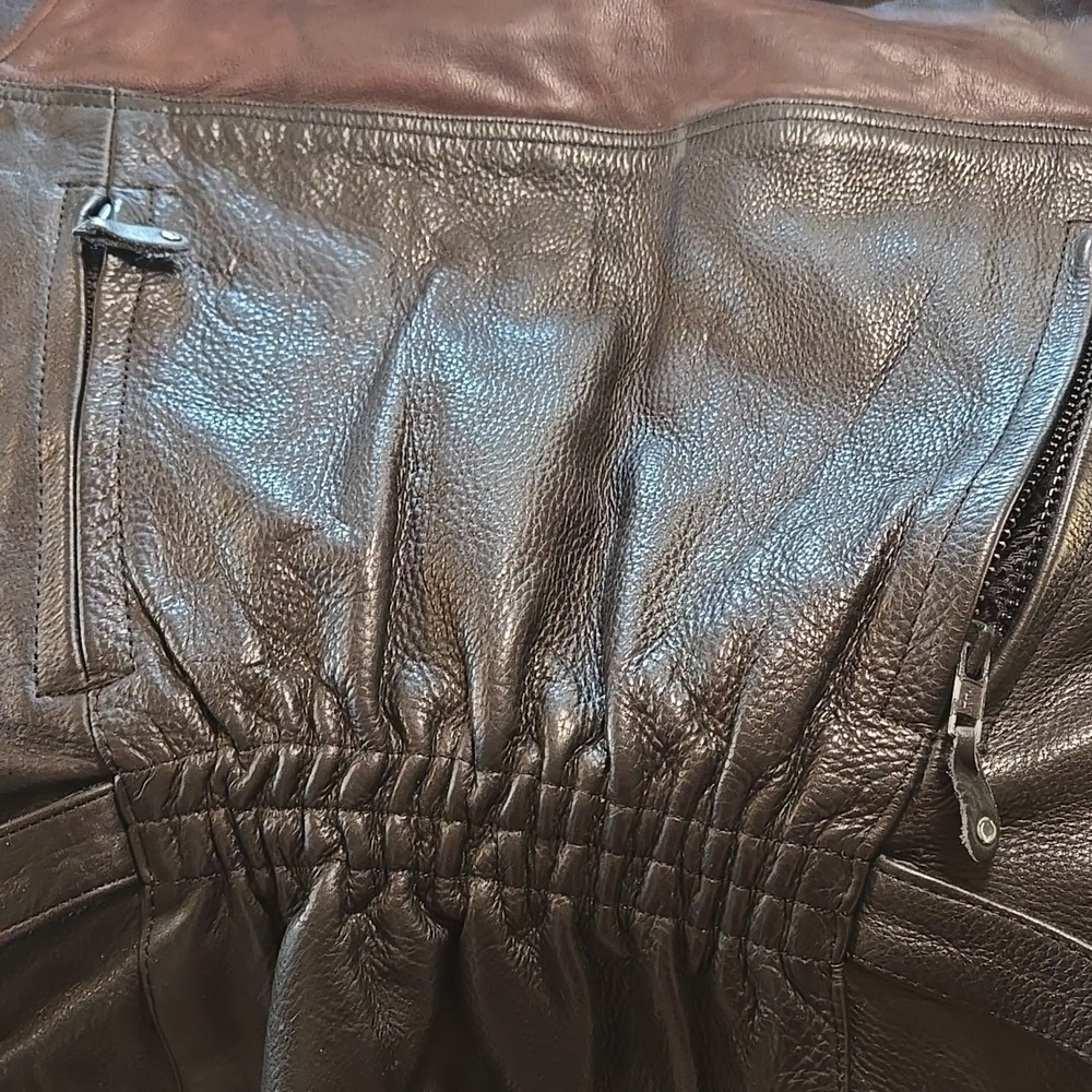 Black and Brown Leather Jacket Unknown Maker Womens Size XL Biker Moto Fitted - Picture 13 of 13